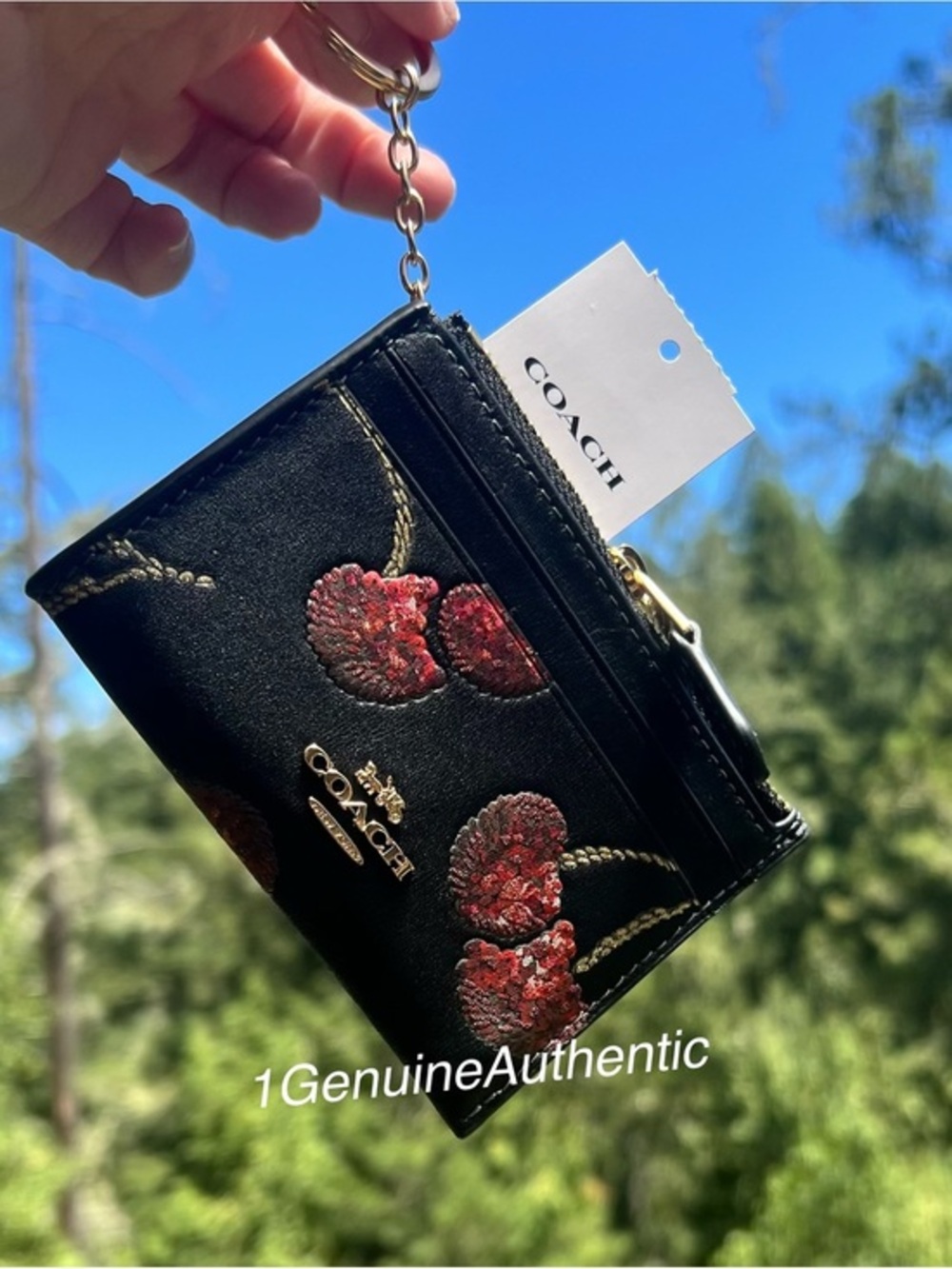 COACH Mini Skinny Id Case Cardholder Wallet with Cherry Print NWT AUTHENTIC - Picture 1 of 14